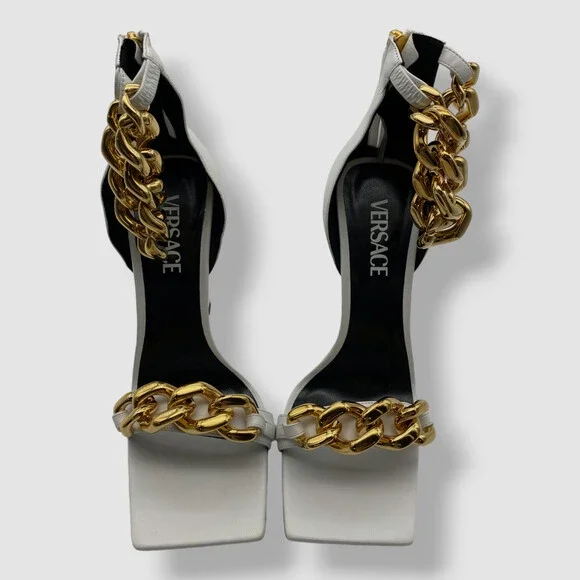 $1450 Versace Women's White Leather D'Orsay Sandal Shoes Size 40 - Picture 2 of 5